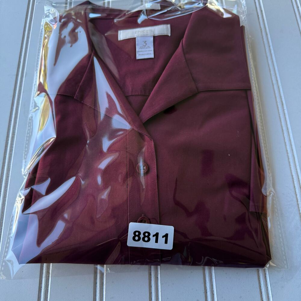Chico’s Burgundy Buttondown Long no wrinkle shirt size XL - Picture 9 of 9